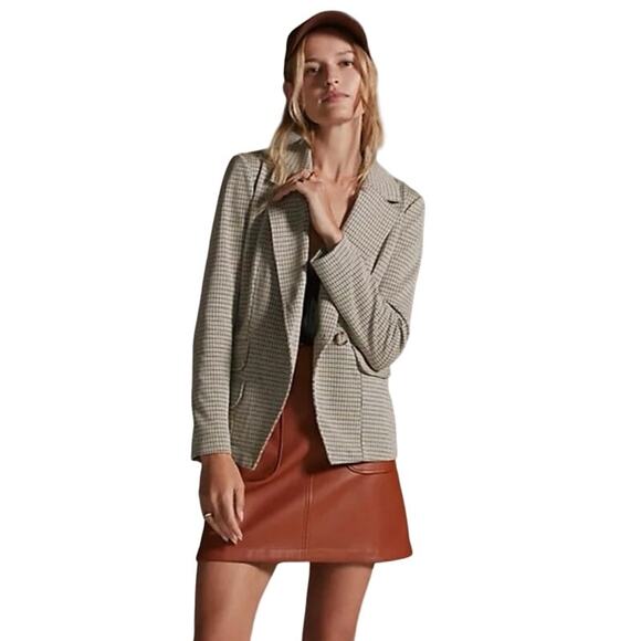 MAEVE by ANTHROPLOGIE Women's Large Collegiate Knit Blazer Tan Plaid Neutral - Picture 1 of 16
